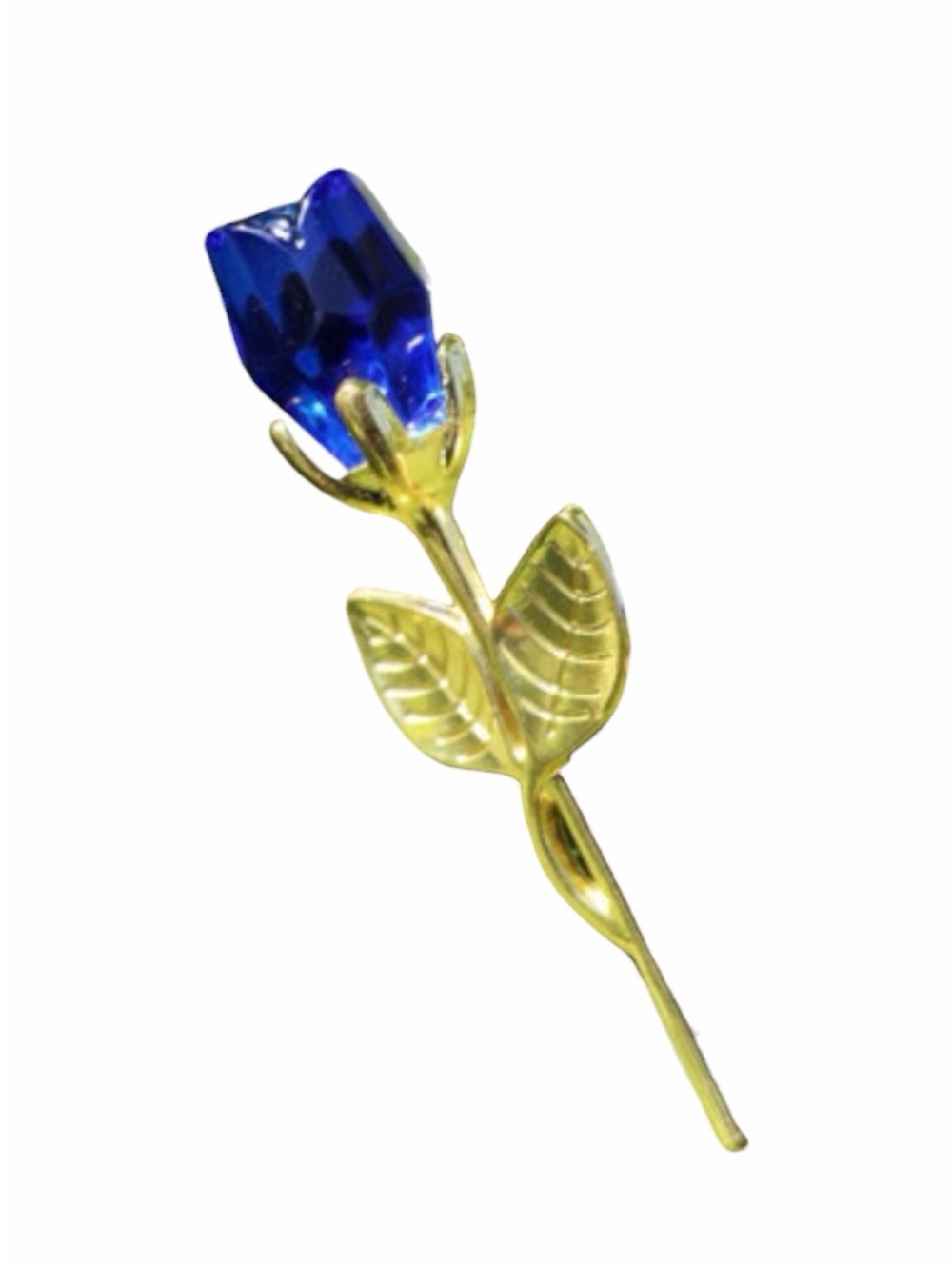 Crystal ~3.25” Blue Rose With Gold Stem Home Decor Display New